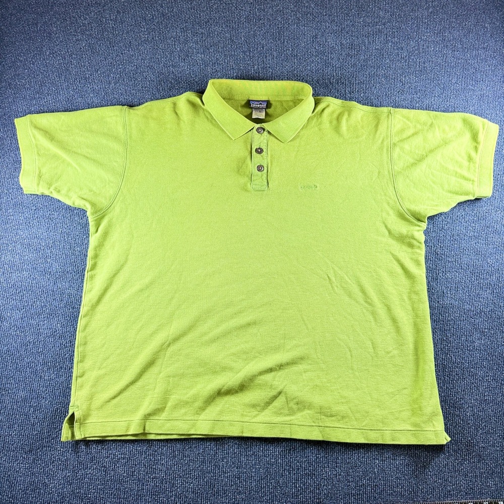 Patagonia Mens Organic Cotton Polo Shirt Large Lime‎ Green Short Sleeve Pique L